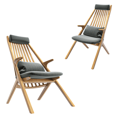 Teak House Roppongi实木框架布艺软垫扶手躺椅3D模型（OBJ,FBX,MAX）