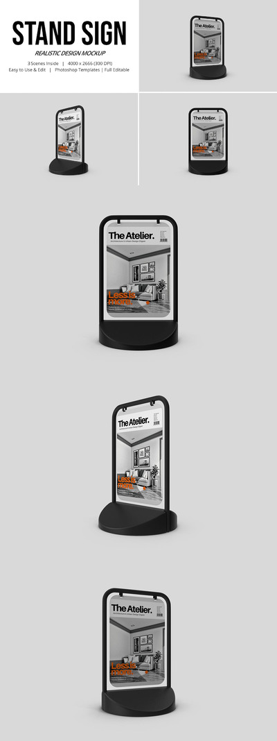 站立式餐厅广告招牌样机模板 (PSD)