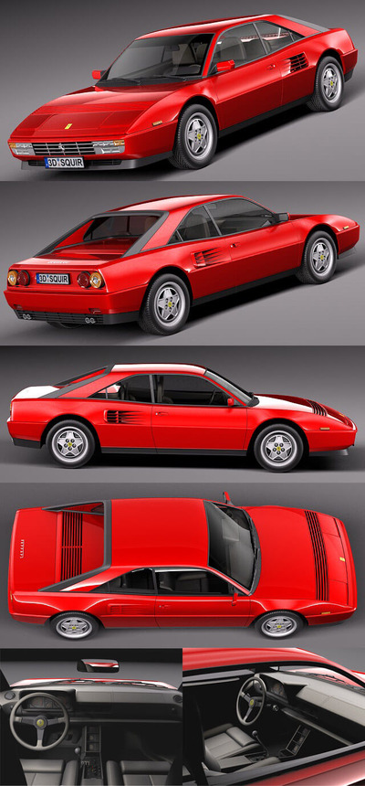 带内饰的1980款Ferrari法拉利Mondial 8汽车3D模型（OBJ,FBX,MAX,C4D,LWO）