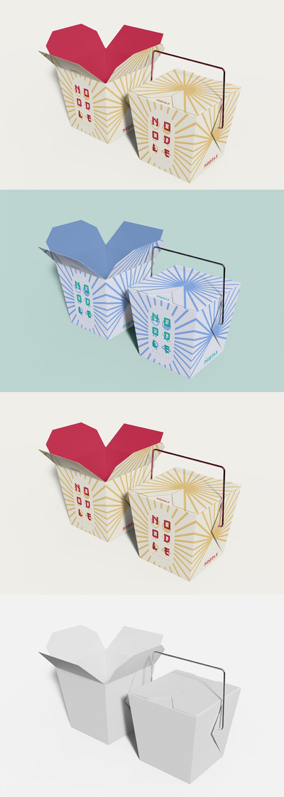 面条食品外卖纸盒包装设计样机 (PSD)