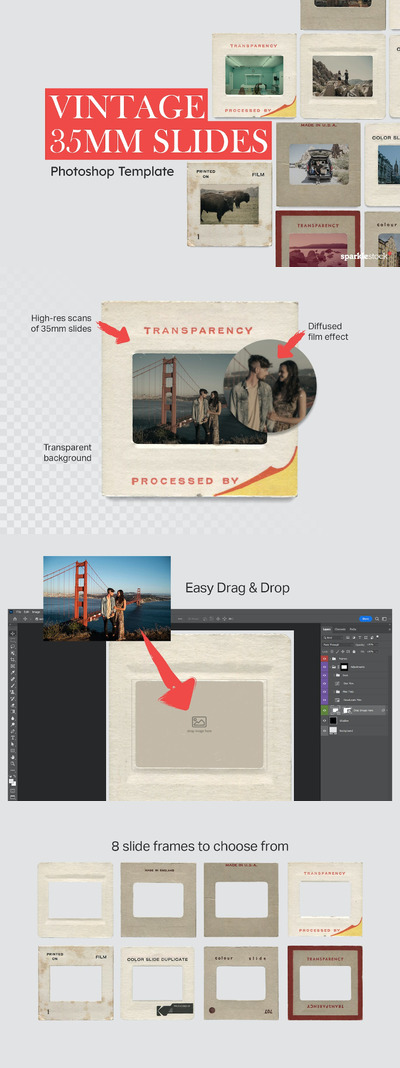 复古35毫米幻灯片照片样机 (PSD)