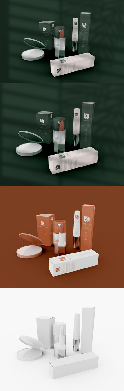 化妆品套装品牌包装展示设计样机 (PSD)