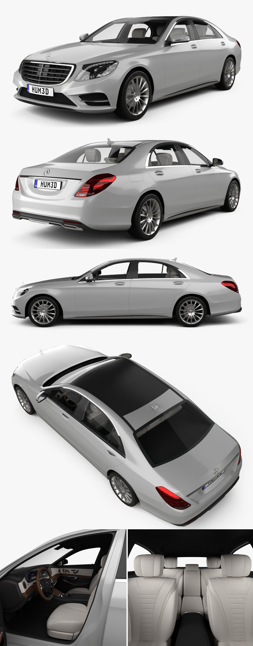 带内饰的2017款Mercedes Benz奔驰S级W222汽车3D模型（OBJ,FBX,MAX,C4D,LWO）