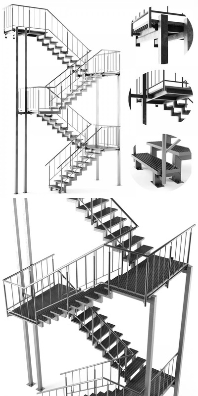 金属转角楼梯3D模型（OBJ,FBX,MAX）