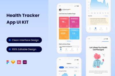 健康跟踪 APP UI KIT (FIG,SKETCH,XD)