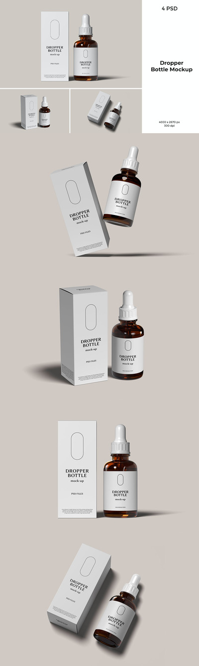 滴管瓶包装标签设计样机模板 (PSD,PDF)