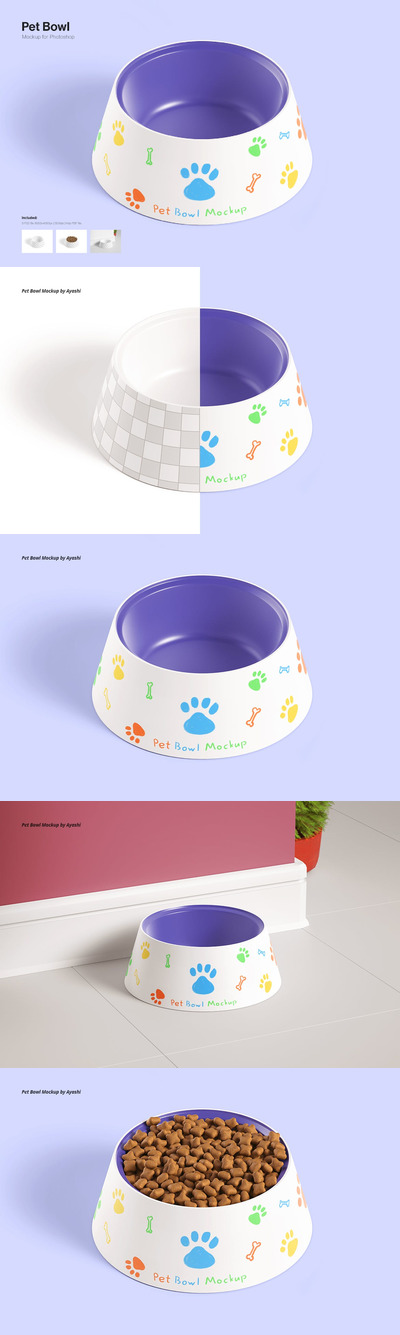 宠物狗碗外观图案设计样机 (PSD)