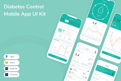 糖尿病控制管理App UI Kit (FIG,PSD,SKETCH,XD)