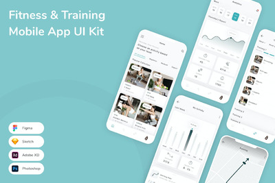 健身与训练App UI Kit (FIG,PSD,SKETCH,XD)
