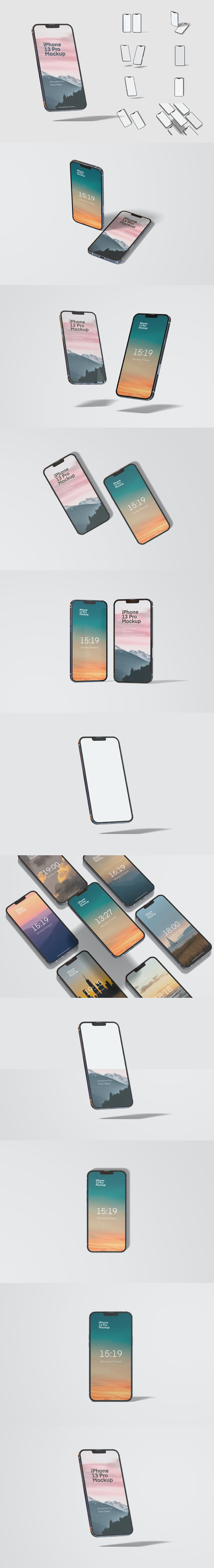 多角度高品质的iPhone 13 Pro APP UI样机展示模型mockups