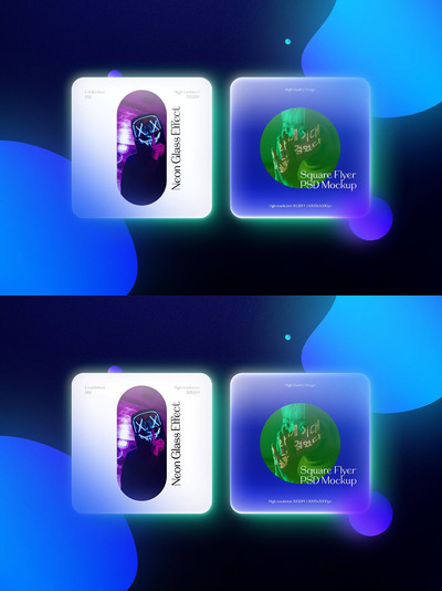 方形霓虹玻璃展示样机 (PSD)