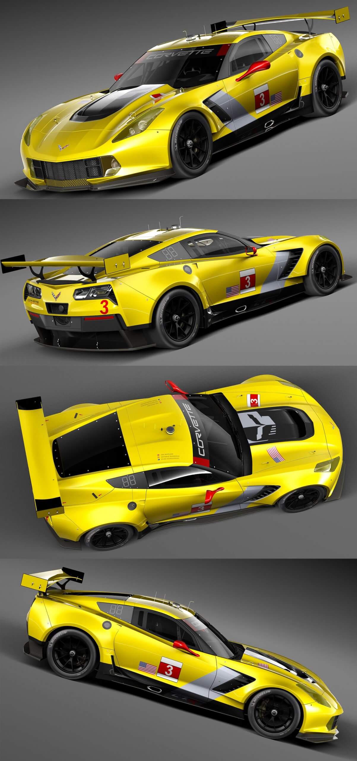 2015款雪佛兰Chevrolet Corvette C7R跑车3D模型（OBJ,FBX,MAX,C4D,LWO）