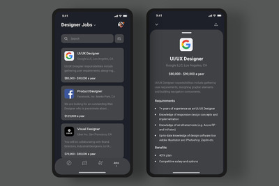 工作机会暗黑模式 (iOS) App UI Kit