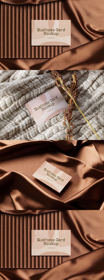 丝绸布料名片展示样机模板 (PSD)