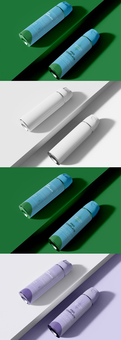 气溶胶瓶杀虫剂喷雾瓶包装设计样机模板 (PSD)