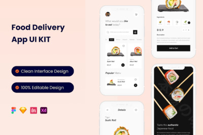 食品配送移动应用程序App Ui Kit (FIG,SKETCH,XD)