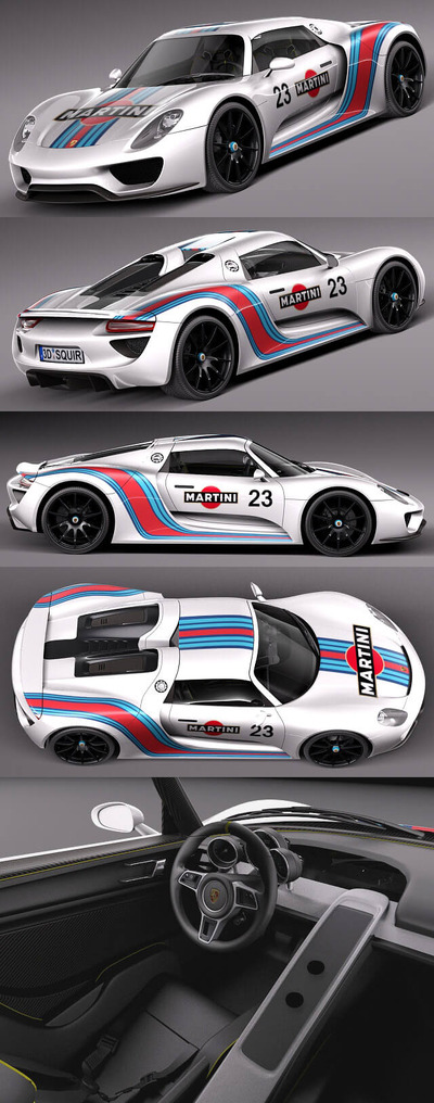 带内饰的Porsche保时捷918 Martini 2013款跑车3D模型（OBJ,FBX,MAX,C4D,LWO）