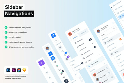 侧栏导航网页UI组件模板 (PSD,SKETCH,XD,FIG)