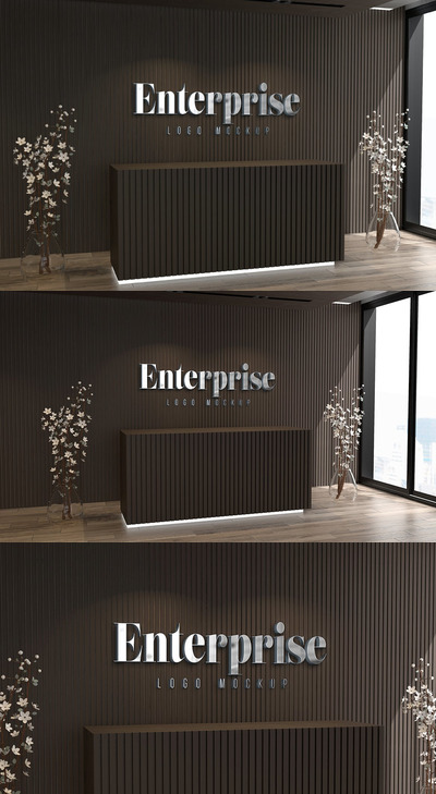 公司前台金属企业品牌标志Logo样机 (PSD)