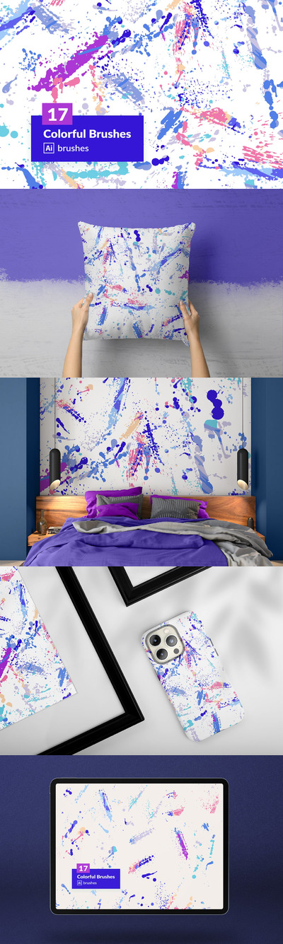 17个时尚高端清新Adobe Illustrator矢量彩色画笔笔刷必粗纹理大集合-BRUSHSET, AI, EPS