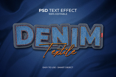 逼真质感的高品质牛仔布料纺织品补丁立体字体设计图层样式-PSD