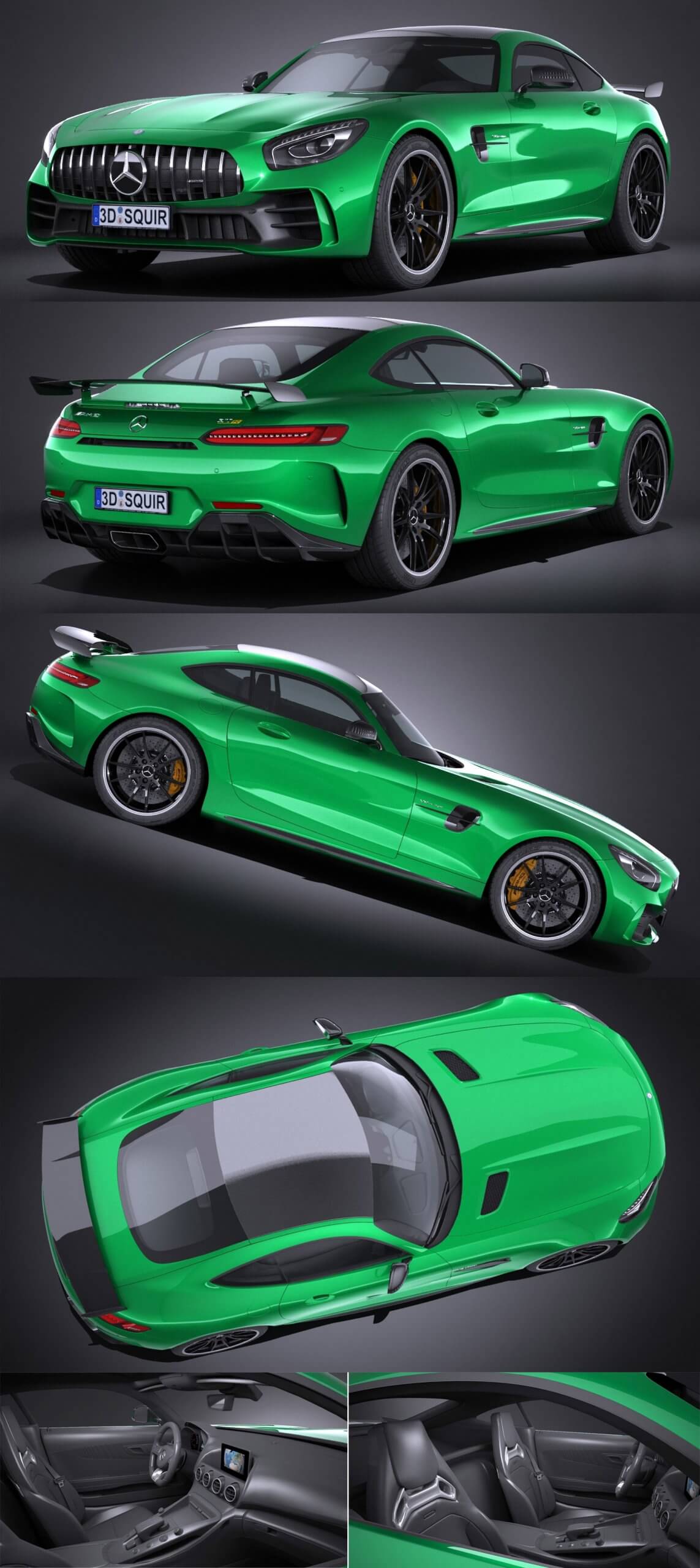 带内饰的奔驰Mercedes AMG GT R 2017款汽车3D模型（OBJ,FBX,MAX,C4D,LWO）