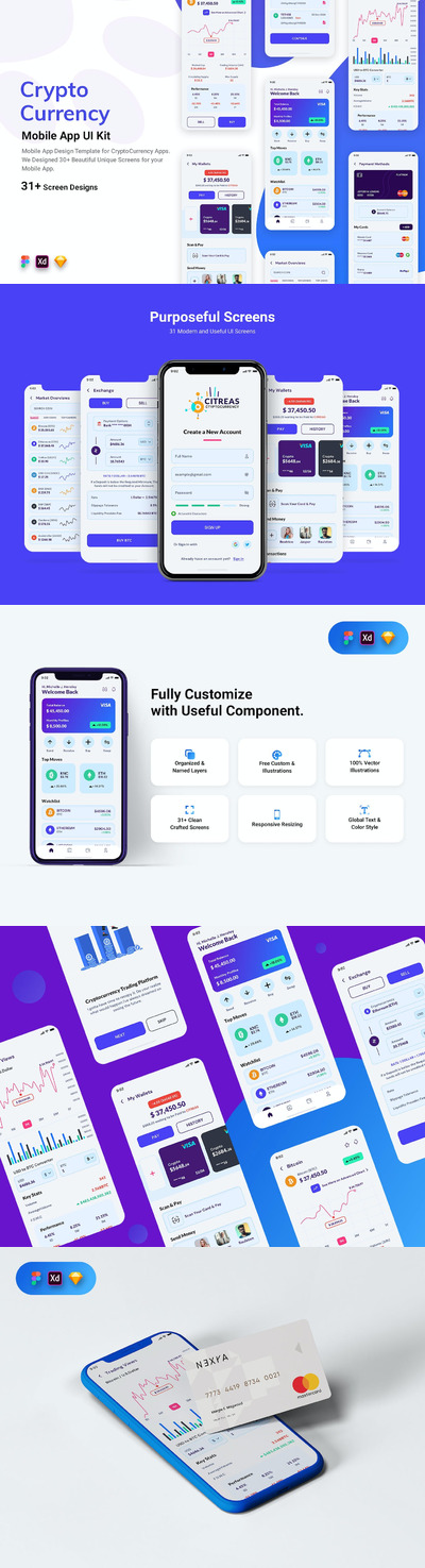 加密货币 App UI Kit (SKETCH,FIG,XD)