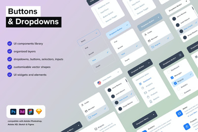 按钮和下来组件UI套装 (XD,SKETCH,PSD,FIG)