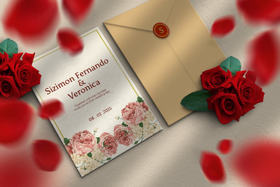 优雅的婚礼请帖请柬设计样机 (PSD)