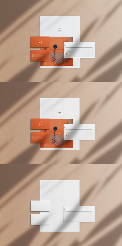 阴影极简文具套装品牌展示样机 (PDF,PSD)