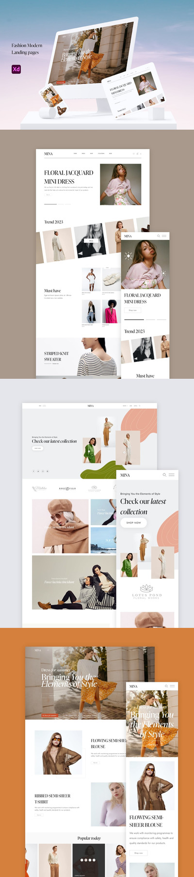 现代时尚着陆页网页Ui模板 (XD)