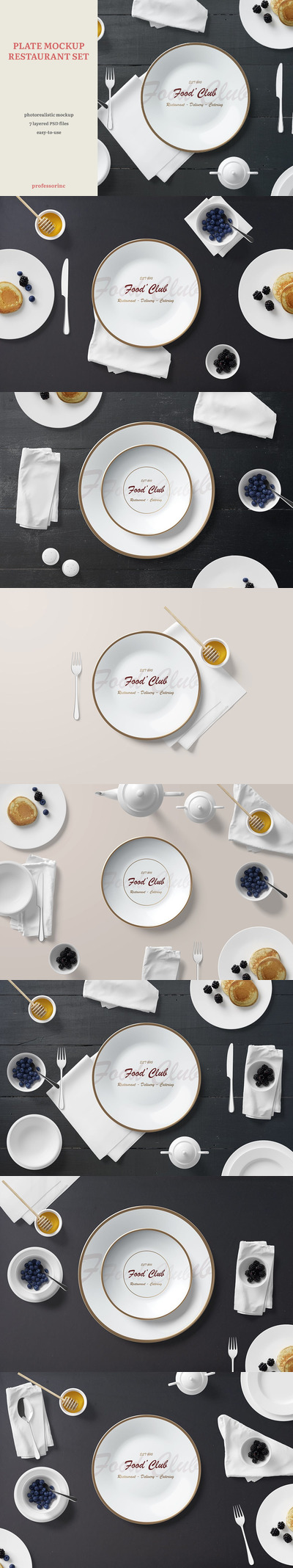 餐厅餐盘套装品牌设计样机模板 (PSD)