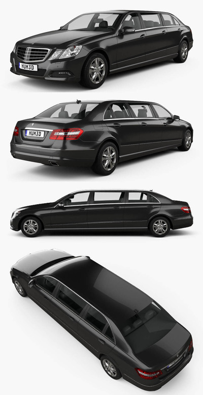 Mercedes Benz奔驰E class Binz Limousine加长版豪华汽车3D模型（OBJ,FBX,MAX,C4D,LWO）