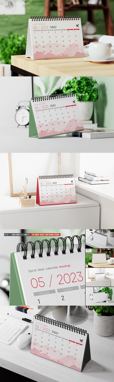 螺旋台历日历设计样机 (PSD)