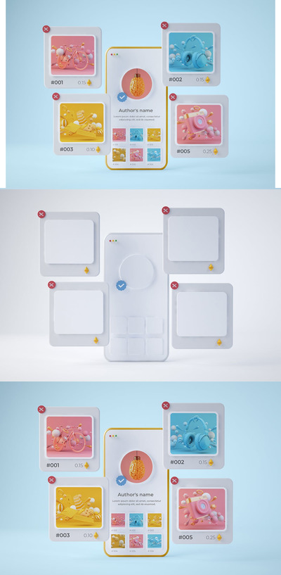 3D卡通风格NFT作品展示手机设备样机 (PNG)
