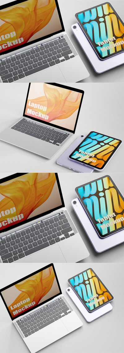 苹果笔记本电脑和平板电脑样机 (PSD)