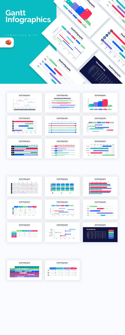 现代甘特信息图形PPT模版 (PPTX)