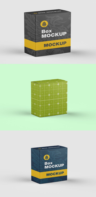 产品纸盒纸箱包装设计样机模板 (PSD)