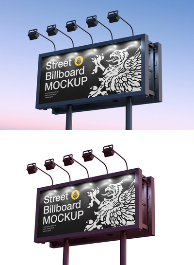 城市射灯广告牌样机模板 (PSD)