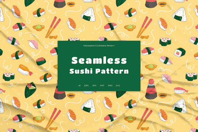 寿司无缝图案集 (AI,EPS,JPG,PNG,PSD,SVG)