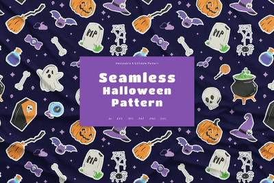 万圣节无缝图案套装 (AI,EPS,JPG,PNG,PSD,SVG)