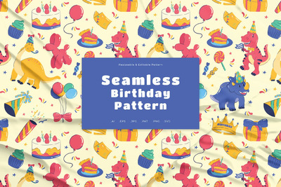 生日无缝图案套装 (AI,EPS,JPG,PNG,PSD,SVG)