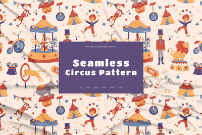 马戏团无缝图案集 (AI,EPS,JPG,PNG,PSD,SVG)