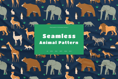 动物无缝图案集 (AI,EPS,JPG,PNG,PSD,SVG)
