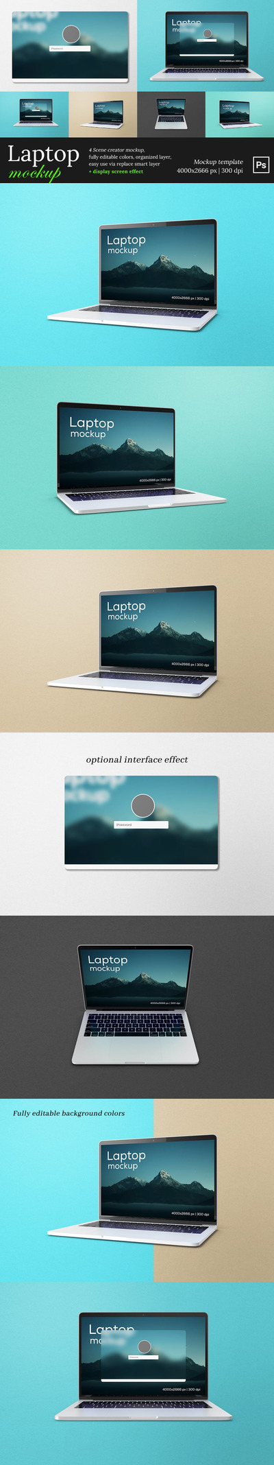 笔记本电脑屏幕UI展示样机 (PSD)