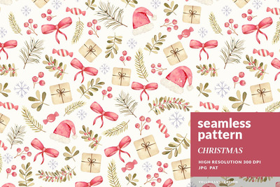 可爱的圣诞节水彩纹理图案 (JPG,PNG)