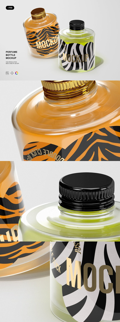 香水瓶外观品牌包装设计样机 (PSD)