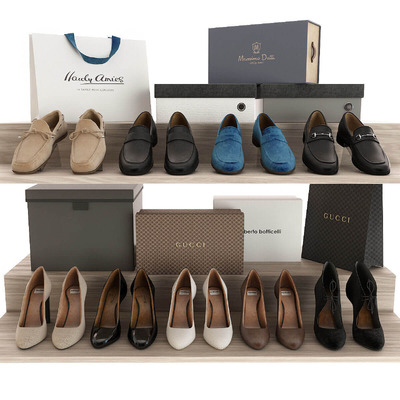 鞋架上的高跟鞋和休闲鞋 一组女士鞋子3D模型（OBJ,FBX,MAX）