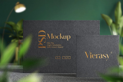 黑色工艺纸豪华金色标志Logo样机 (PSD,JPG)