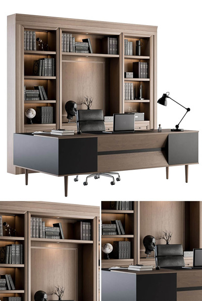 经理办公桌椅和柜子 经理工作场景3D模型（OBJ,MAX）